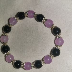 Black obsidian and lilac chalcedony crystal Bracelet